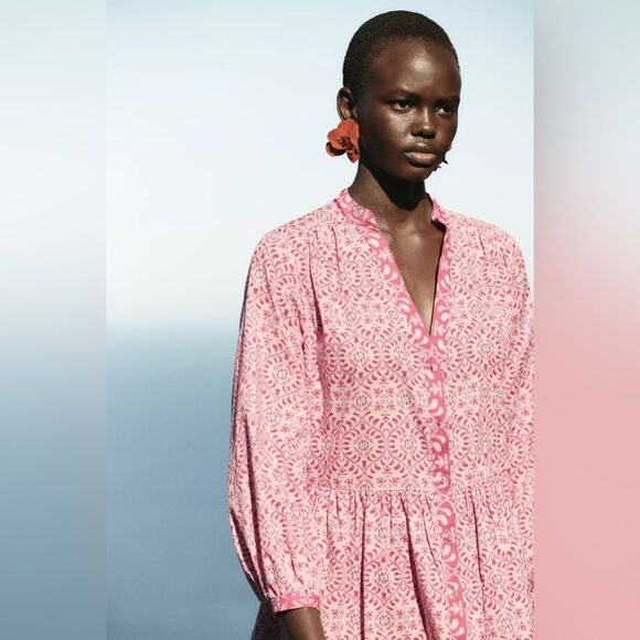 ZARA BOHO PRINTED MIDI RUFFLED DRESS - Picture 7 of 16